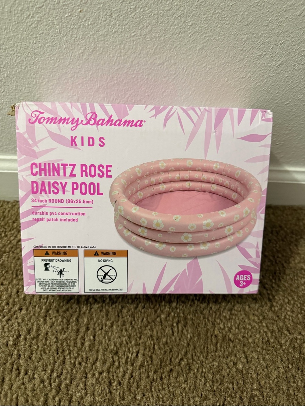 Tommy Bahama Kids Chintz Rose Daisy Inflatable Pool Pink 34” Round Ages 3+